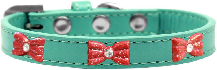 Red Glitter Bow Widget Dog Collar Aqua Size 14